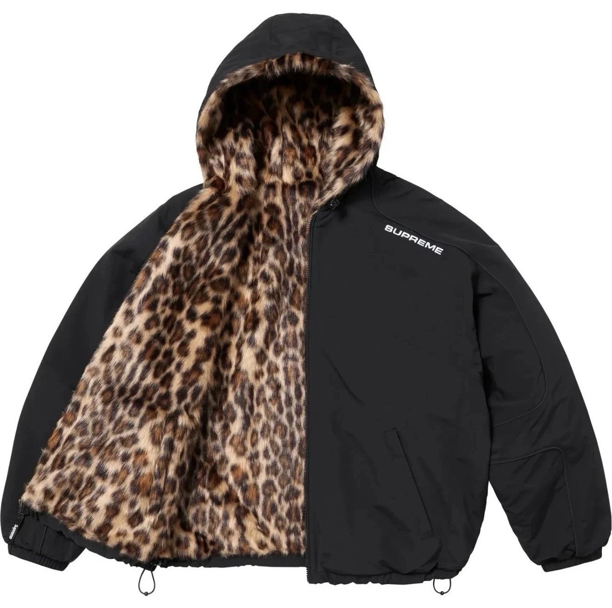 Supreme Faux Fur Reversible Hooded Track Jacket Black Leopard Size
