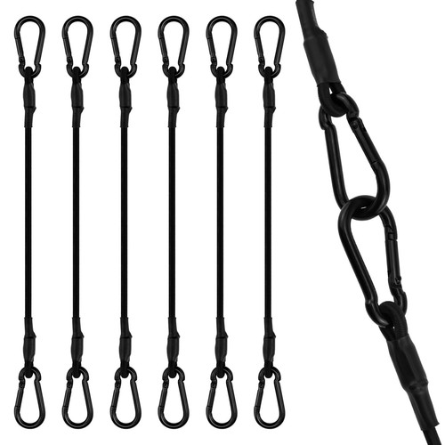 ZDRU 8 Pcs Bungee Cords With Carabiner, 5/16" Superior Latex Heavy Duty Carabiner Bungee Cord, Black Strong Elastic Rope Assortment Includes 8" 12" For Camping Tarps Bike Rack Tent