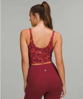 Lululemon Align Cropped Tank Top Spray Leaf Fireside Red SZ 8 Nulu w/ shelf bra