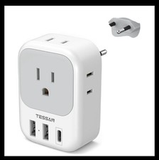 US to UK Plug Adapter 3 Pc,TESSAN Type G Adapter for Travel With 4 Outlet 3 USB