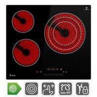 Glaskeramik Elektro Kochfeld 3 Zonen Platten 59Cm Autark 5,7 Kw 9 Stufen Wokzone