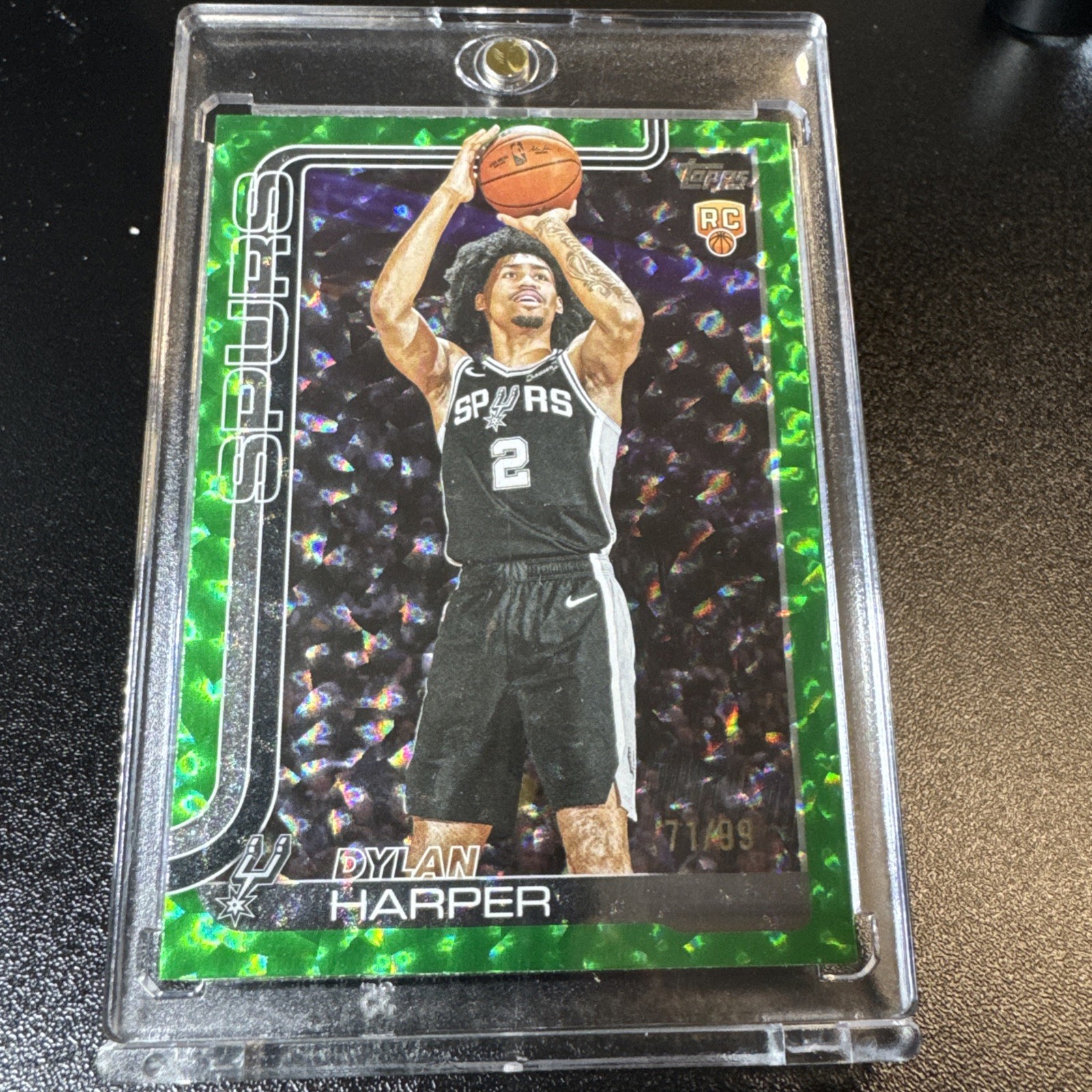 DYLAN HARPER #202 2025-26 TOPPS FLAGSHIP GREEN Crackleboard SPURS RC 71/99 SSP
