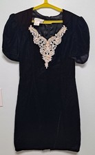 Vintage 80s Gunne Sax By Jessica McClinton Lace Collar Blck Velvet Dress Sz 9/10