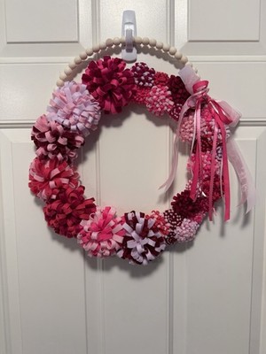 Handmade Pink Felt Flower 14 Inch Wreath