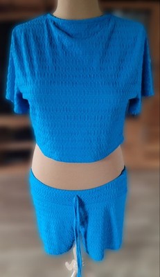 2XL Set Coord Outfit Sommer Zweiteiler Blau Sommer Plus Size Große Größen