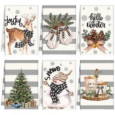 6 Pcs Christmas Kitchen Towels Gray Strip Winter Dish Towels