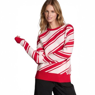 Pink Victoria's Secret NEW White Shell Candy Cane Stripe Pullover Sweater S #074