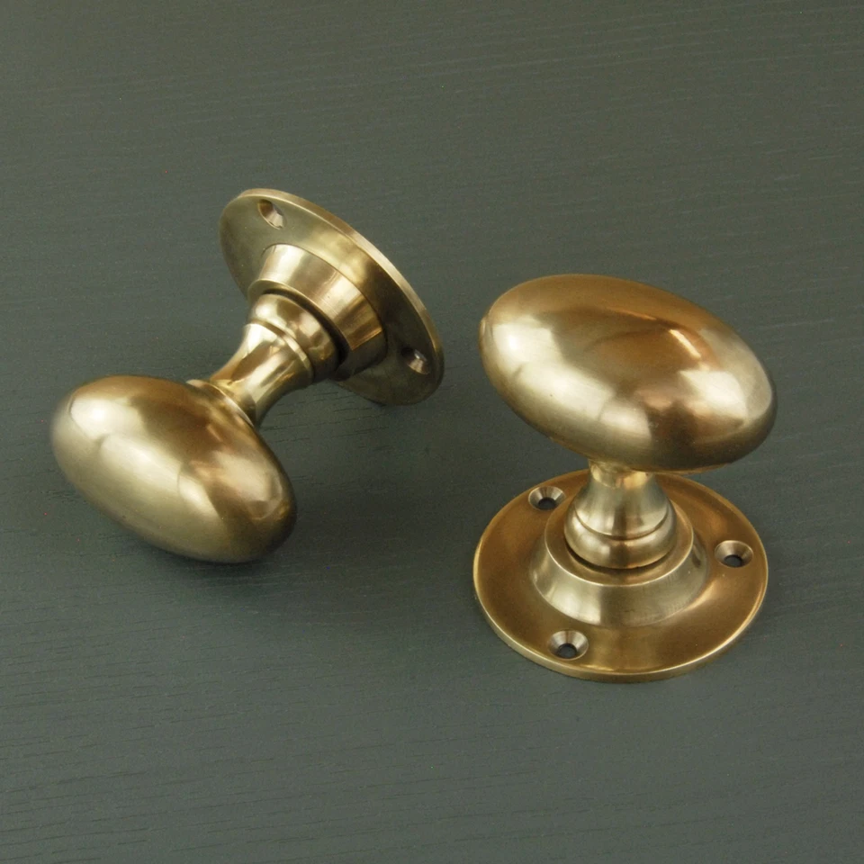 Aged Unlacquered Solid Brass Door Knobs Handles Vintage Antique Style Oval Round - Image 2 of 4