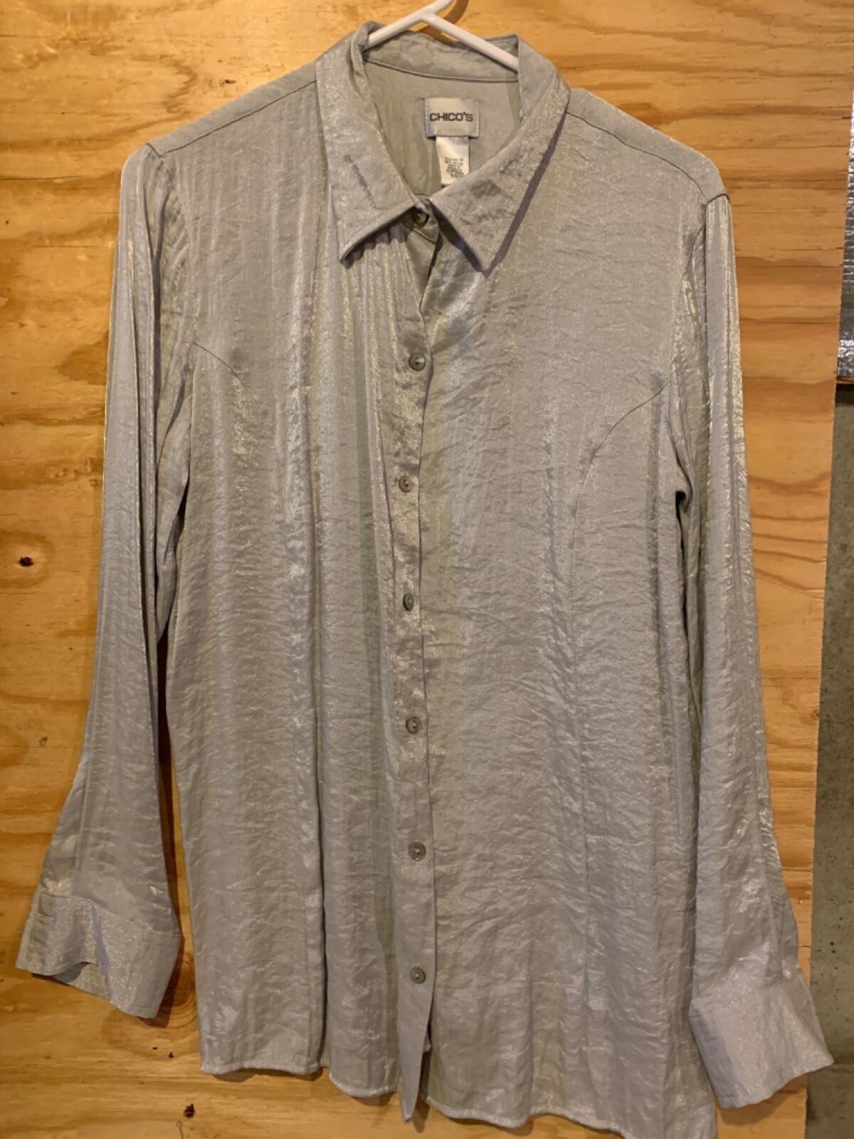 Chico's silver glitter button down blouse size 1 - image 1