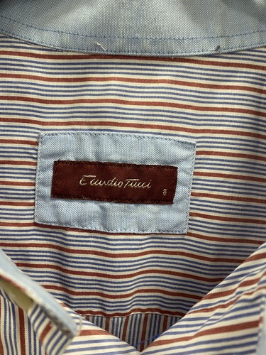 Ewidio Tucci Red & Blue Pin Striped Shirt Size 54" Chest - Picture 3 of 4