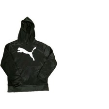 Puma Hoodie Boys Medium Black White Logo Pullover Sweatshirt Sweater Youth