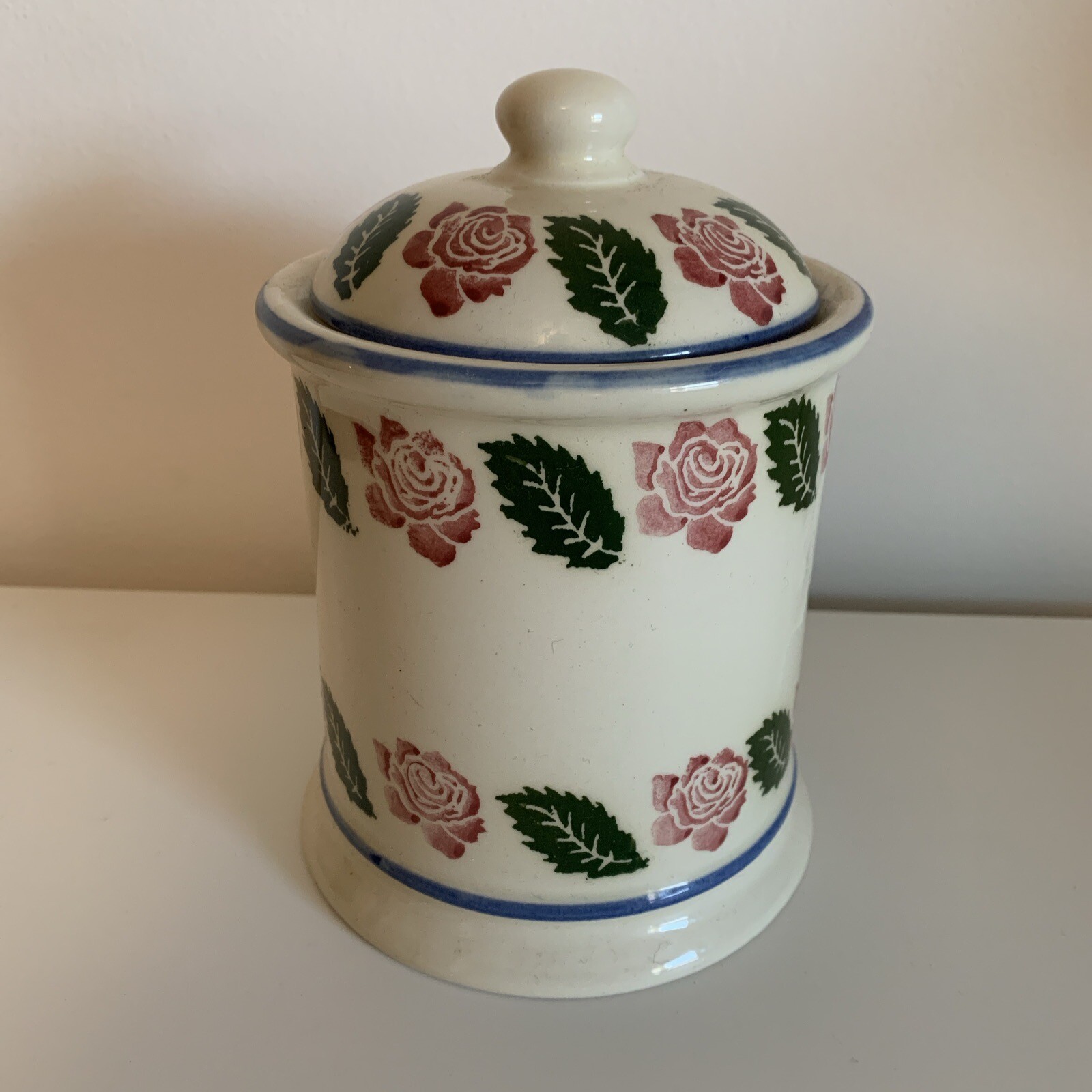 Brixton Pottery Lidded Storage Jar, Rose / Flower Design Early Emma