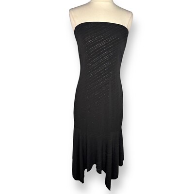 Vintage Be Smart Y2K Black Handkerchief Hem Bling Goth Strapless Dress Size 9/10