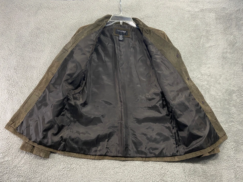 Chaqueta de cuero con borde exterior para mujer Blazer de gamuza verde mediano con botones informal Foto 3 de 4