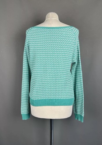 Brora Green White Cotton Linen Net Open Knit Boat Neck Slouchy Jumper UK 8 10 - Picture 8 of 14