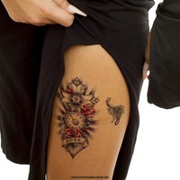 1 X Rosenkreuz Tattoo - Uhr, Schriftzug - Temporary Body Tattoo - TL045 (1)