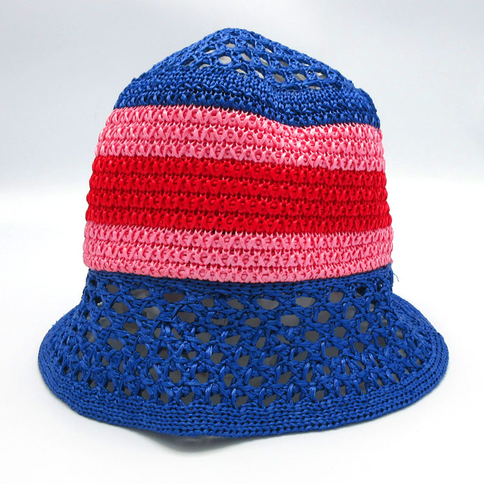 GUCCI Interlocking G Leather Logo Raffia Effect Bucket Hat Blue x