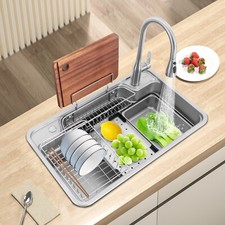 Kitchen Laundry Sink Set w/ 360  Rotation Faucet Large Capacity Stainless Steel