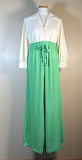 Vintage 70s Bell Bottom Palazzo Jumpsuit Groovy Hippy Small Green Big Collar