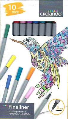 10 Fineliner ~ 0,4 mm  von Crelando - Neu & OVP in 10 kräftigen Farben
