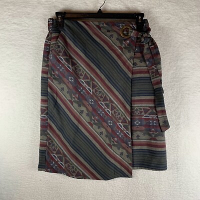 Orvis Wrap Skirt Womens Medium Southwestern Aztec Elastic Waist Side Tie  7302