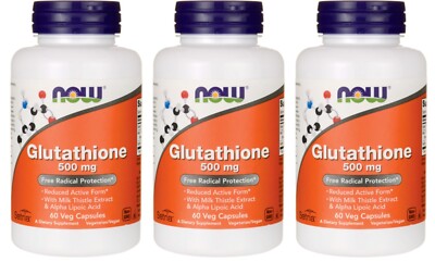 Now Foods GLUTATHIONE 500mg 3X60Caps L-Glutathione/Alpha Lipoc Acid ALA Kosher