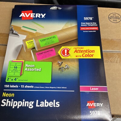 Avery 5978 Neon Colors Rectangle Laser Label - 2 X 4 - 150 Labels NEW! FAST! S8