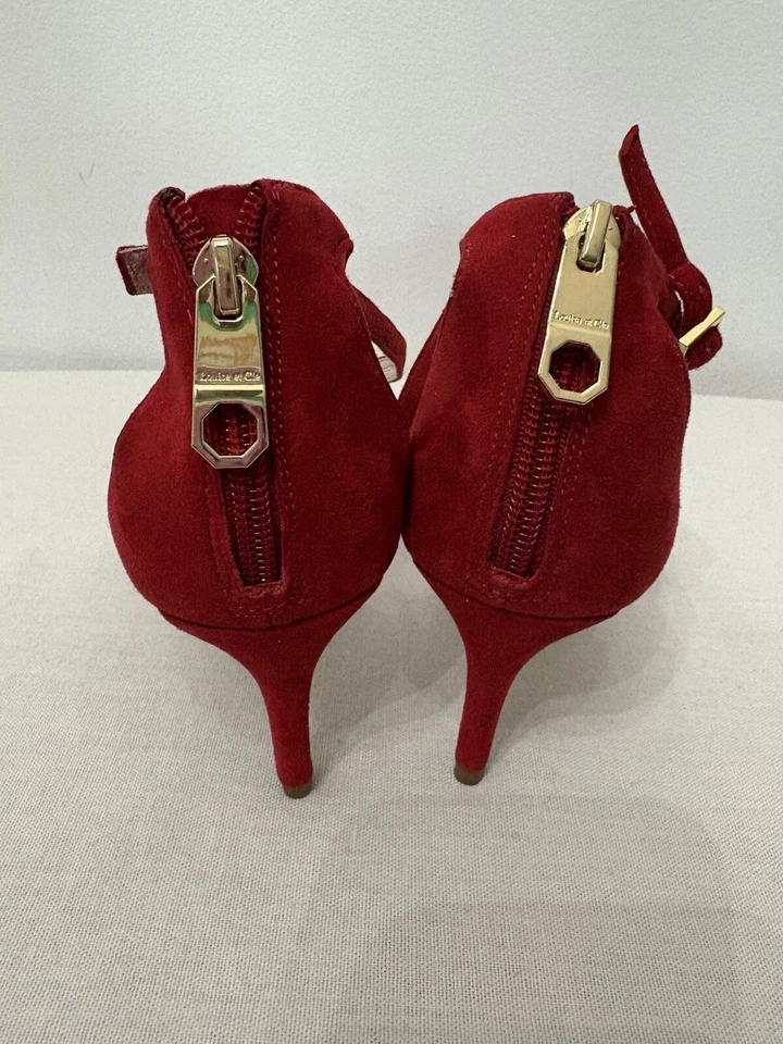 Louise Et Cie Red Velvet Zip Up Pumps Size 10M EUR 40 Party Pointy Toe Heel 3” - Image 4 of 4