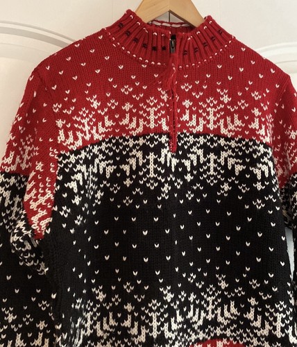 Tally Ho Sweater Women's L Red Black Fair Isle Mock Neck 1/4 Zip Ski Outdoor - Picture 2 of 9