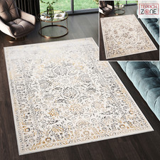 Tappeto pelo corto soggiorno camera da letto lusso crema oro marrone fiori ÖKOTEX