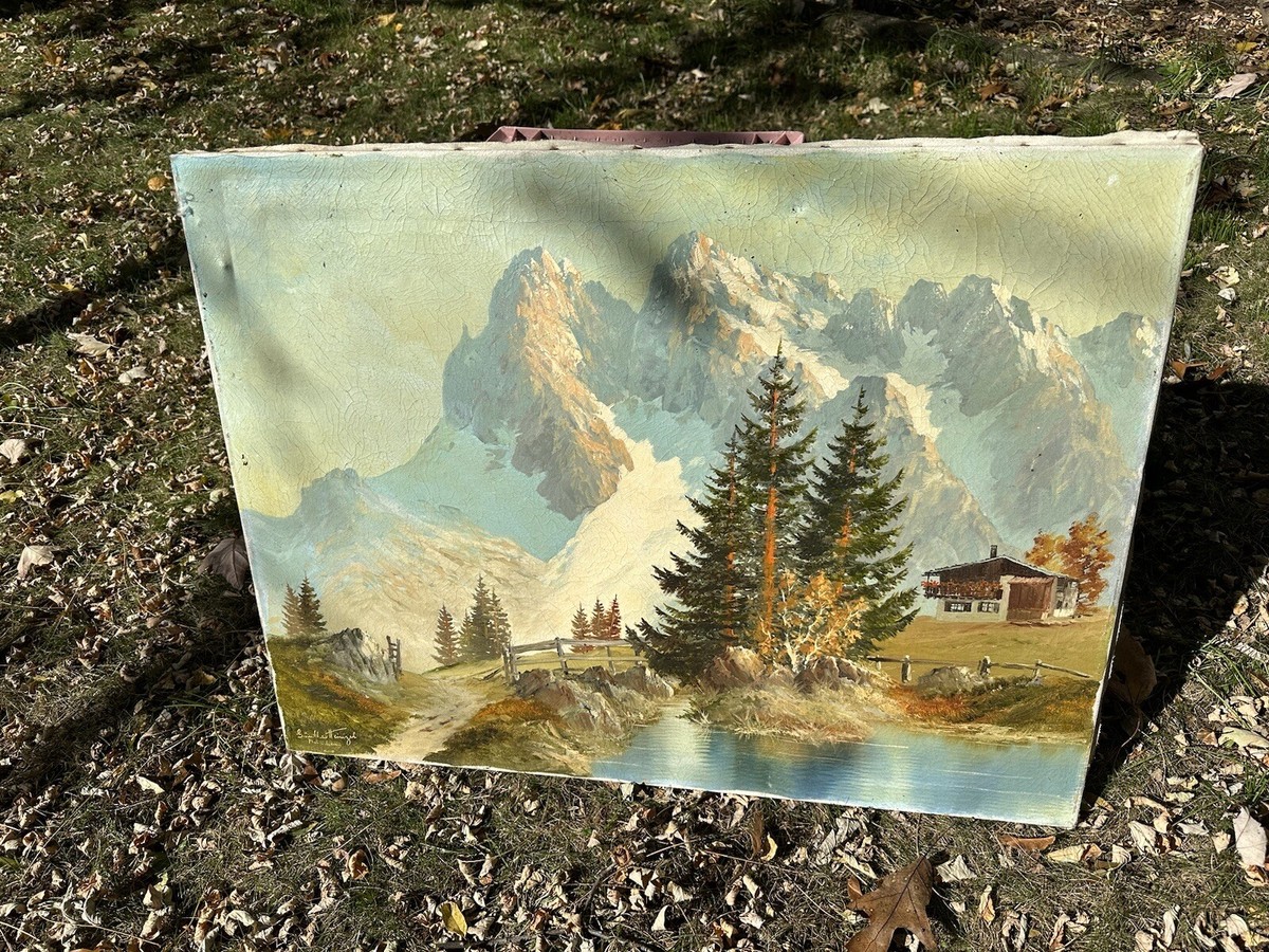 Large Antique Gunther Heinzel Oil On Canvas Painting