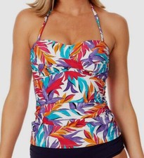 Anne Cole Women's White Palm Twist Front Tankini Top Swimwear Size L