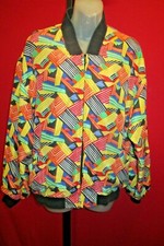 August Silk Graphic Swirl Print Colorful Silk Bomber Jacket Large