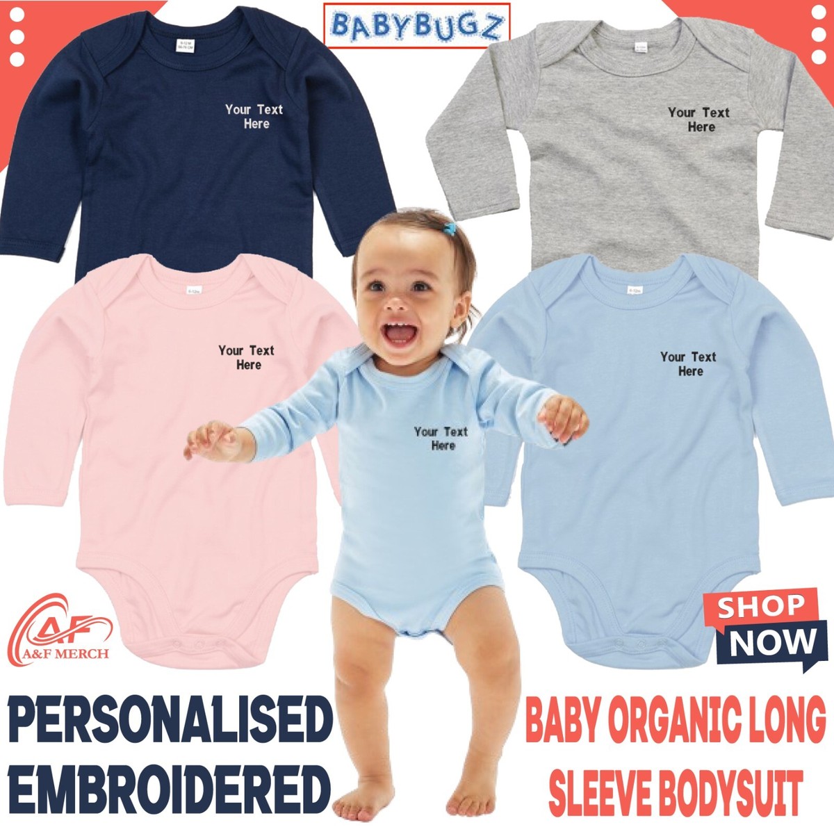 Disfraz Personalizado Bordado Baby Bugz Bebé Orgánico Body Manga Larga