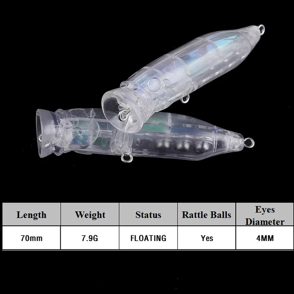 20 PIEZAS 7 cm 7,9 g Sonajero Interior Lámina Popper Cebo Sin Pintar Modelo de Señuelo de Pesca en Blanco Foto 2 de 4