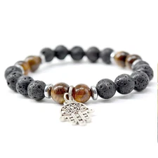 Tiger Eye Lava Stone & Hamsa Bracelet, 8-MM Beads Bracelet
