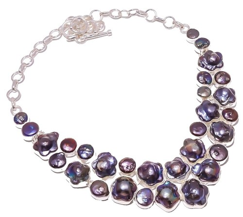 Two Strand Genuine Fresh Water Pearls Gray Black Choker 