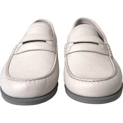 Dolce & Gabbana White Gray Leather Slip Mocassin Shoes Loafer Dolce And Gabbana White Gray Leather Loafers – Ask Me Wear main image 2
