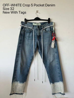 Off-White Crop 5 Pocket Denim Jeans, Size 32, New With Tags