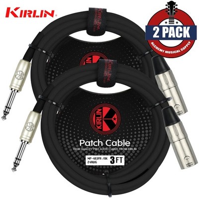 2-PACK Kirlin 3FT XLR 3-Pin Male to 1/4'' TRS Male Patch Cable OFC Conductors