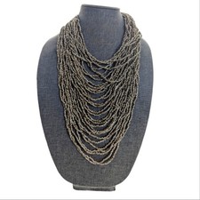 Artisan Long Multi Strand Earthy Boho Seed Bead Collar Bib Statement Necklace