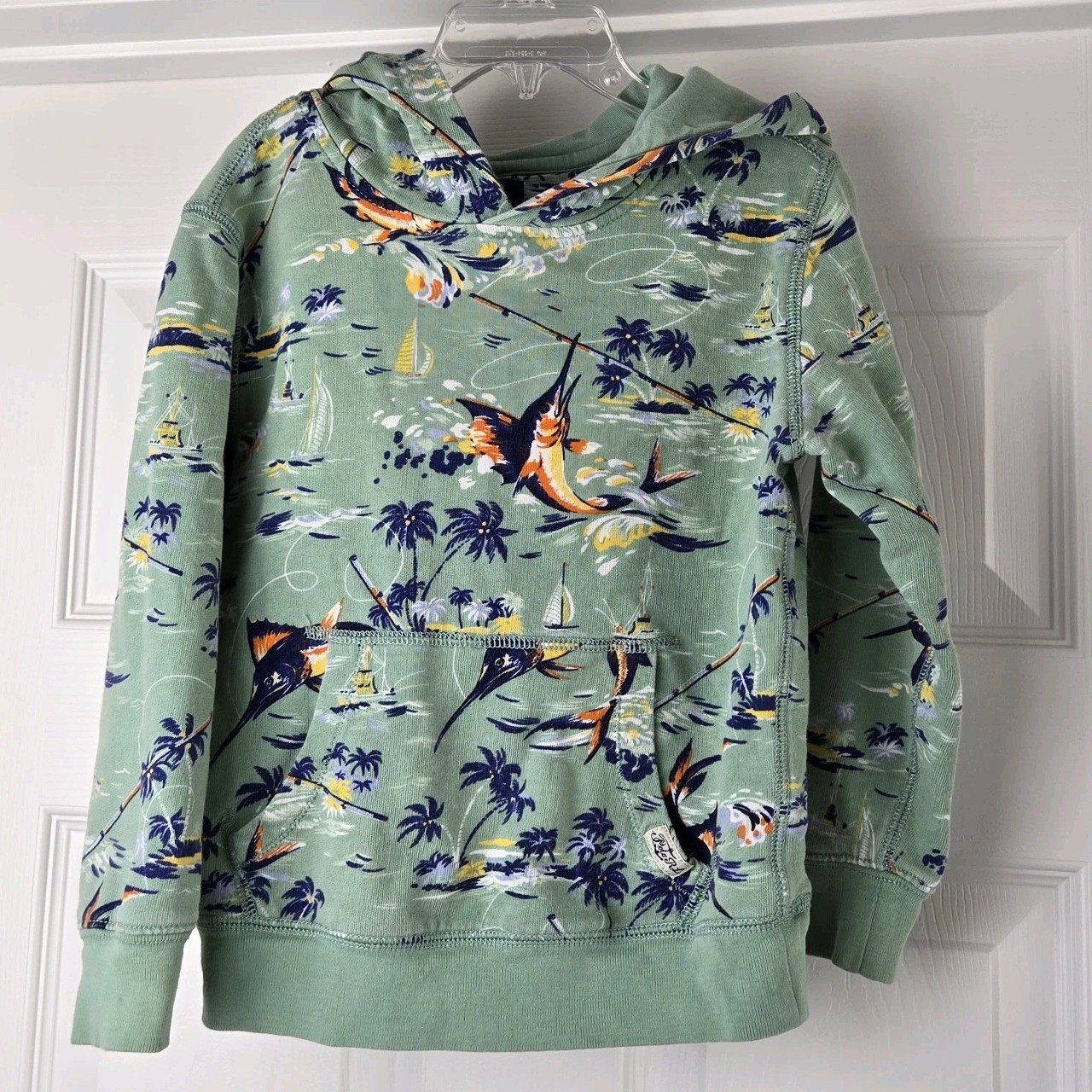 Polo Ralph Lauren Boys Green Swordfish Marlin Fishing Hoodie Size 5 Cotton