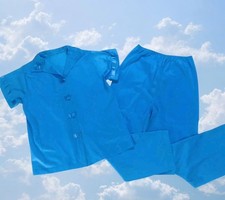 Vintage Henson Kickernick 2pc Blue Pajama set Size 8-10 Asian Style Satin Trim