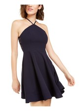 SEQUIN HEARTS Womens Sleeveless Halter Short Party Fit + Flare Dress