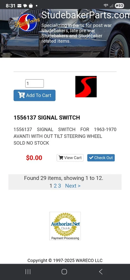 63 64 65 66 67 68 69 1970 STUDEBAKER AVANTI Interruptor de señal de giro NOS direccionales Foto 2 de 4