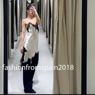 ZARA NEW WOMAN STRAPPY ZW COLL. ASYMMETRIC LACE DRESS ECRU BLACK