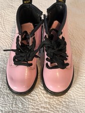 Dr. Martens Kids Boots Pink Sz 7 Patent Leather Lace Up/Zip Combat Ankle