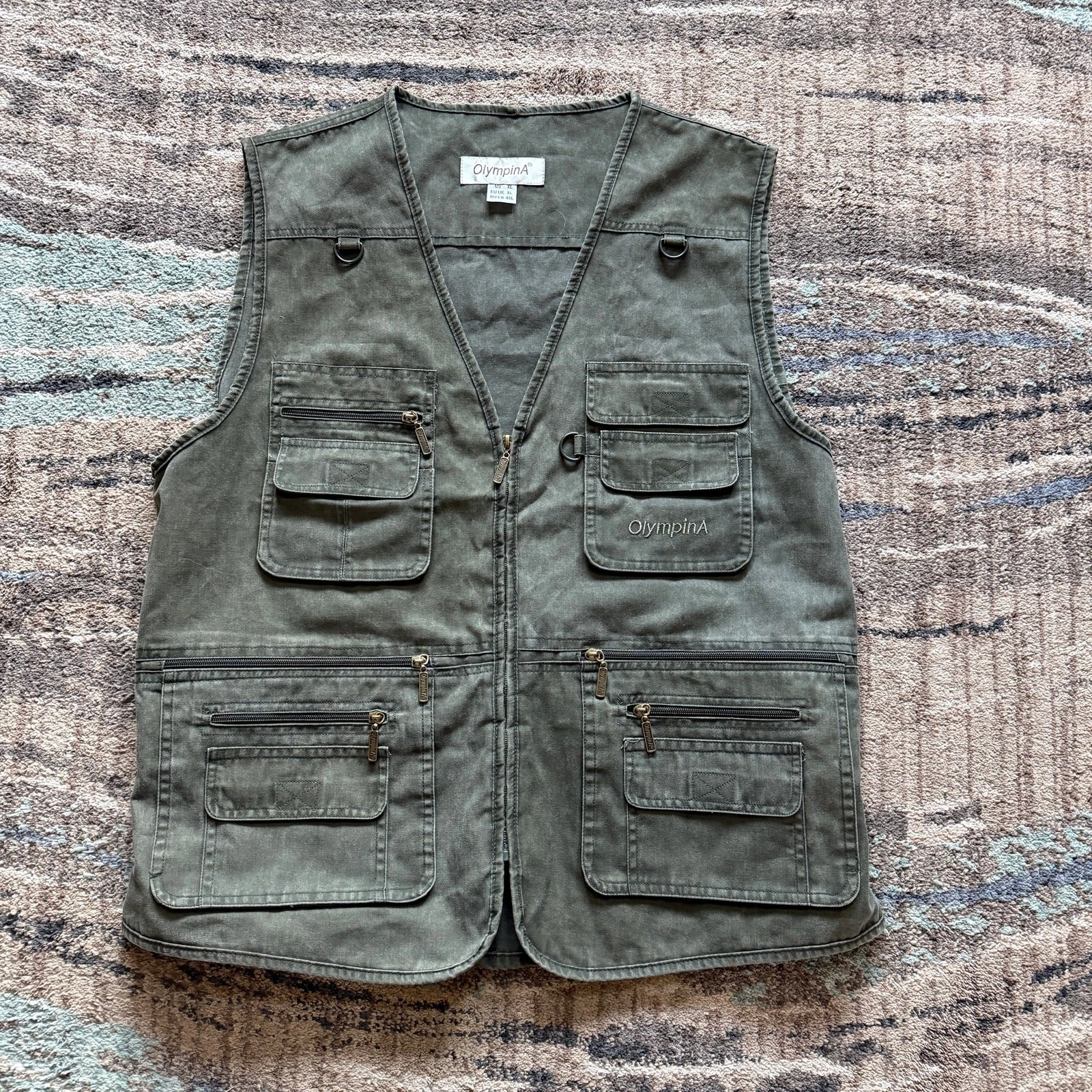 Men's OlympinA Green Zip Up 8-Pocket Outdoor Hunting Utility Fishing Vest Sz XL