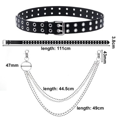 Double Grommet Leather Belt with Detachable Chain for Women  display picture 3