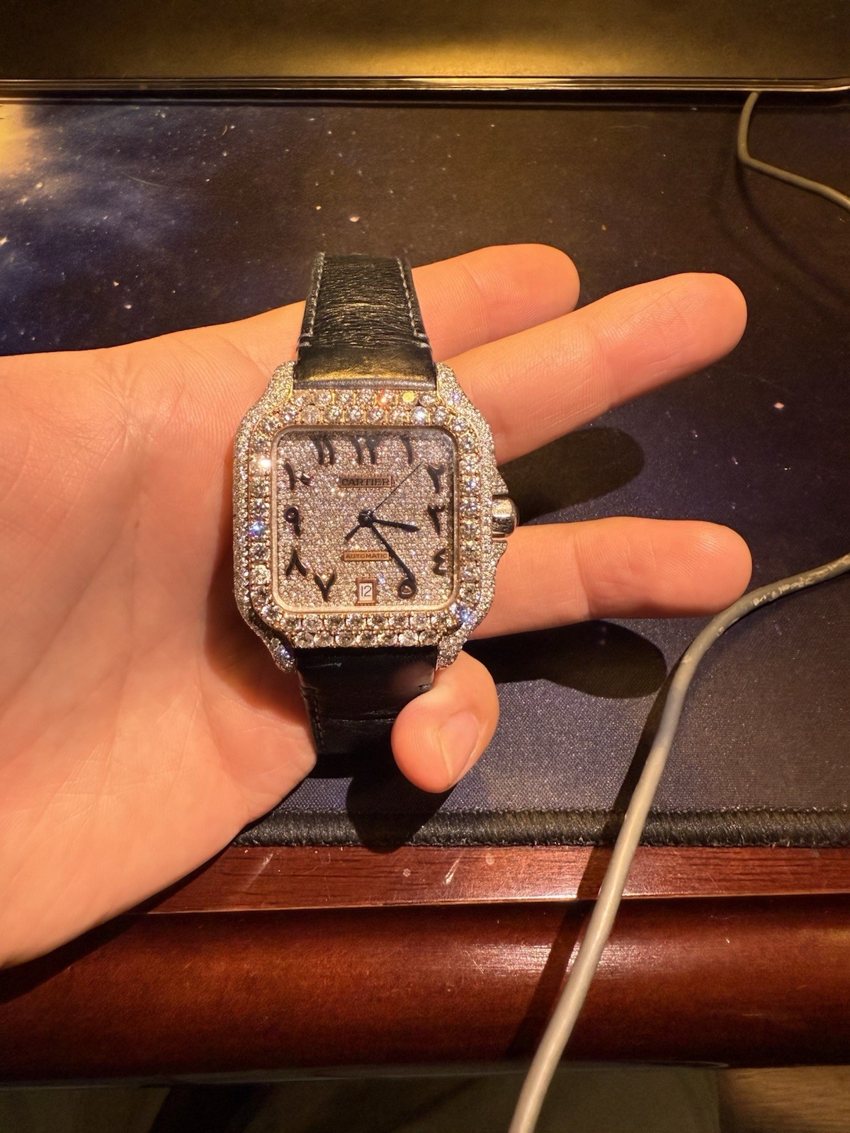 Cartier Santos Large Two-Tone Rose Gold Steel Custom Diamond Arabic Dial-image